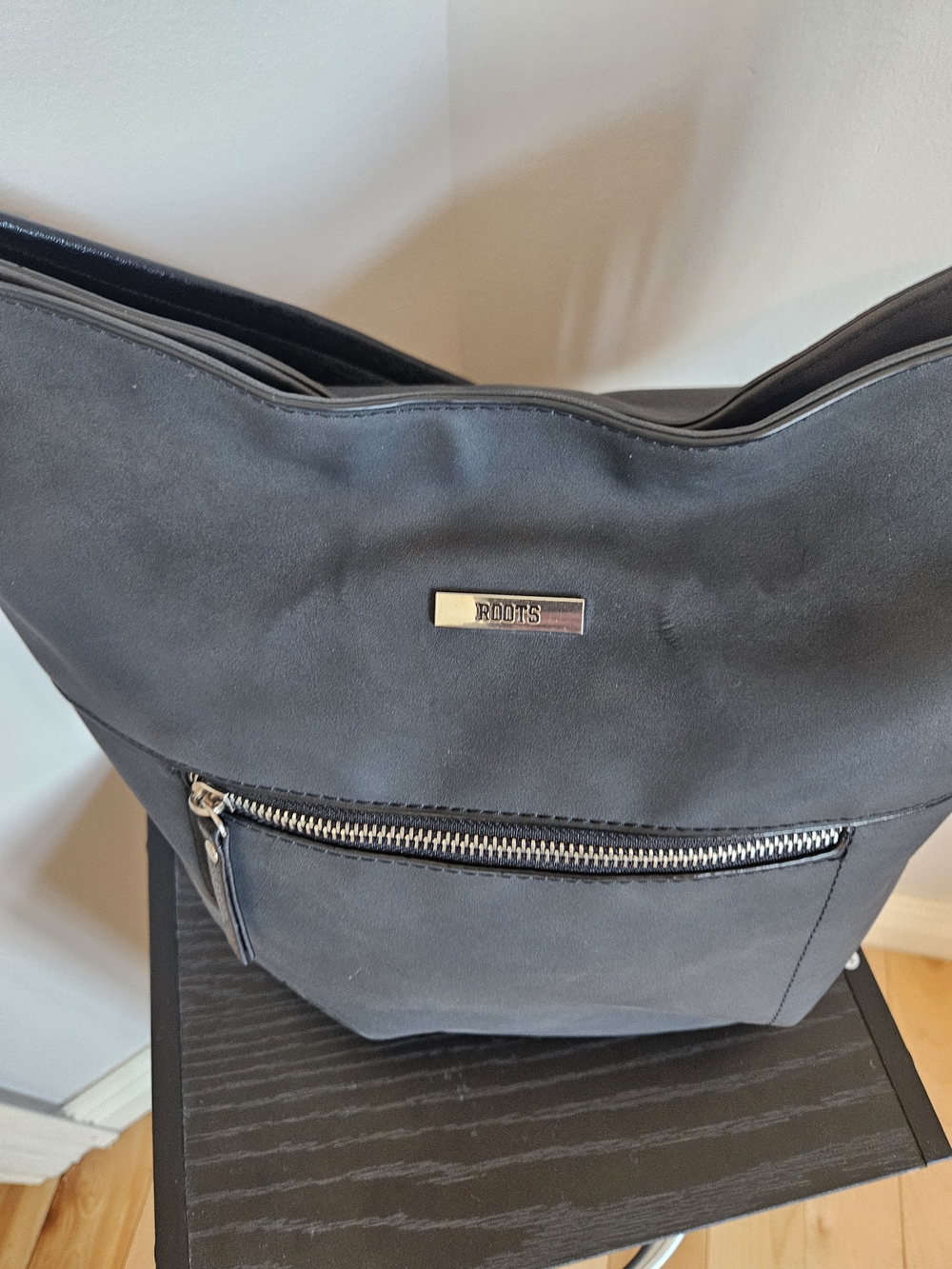 Roots Black Zip-Front Shoulder Bag